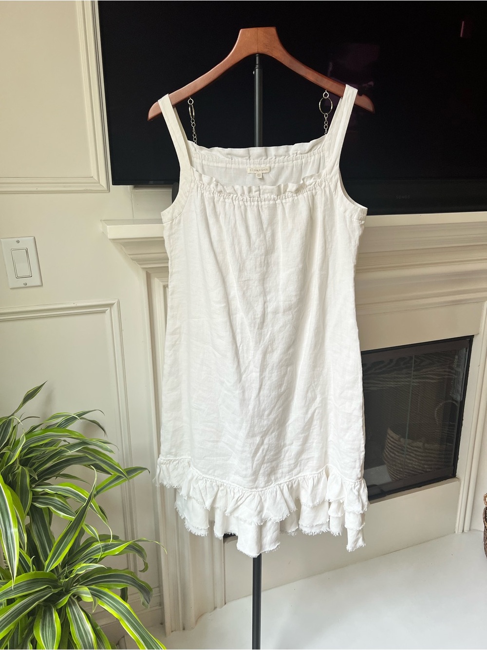 Eileen Fisher White Irish Linen Ruffle Hem Dress XS